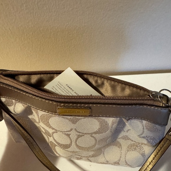 Coach Beige & Metallic Brown Corner Small Wristlet